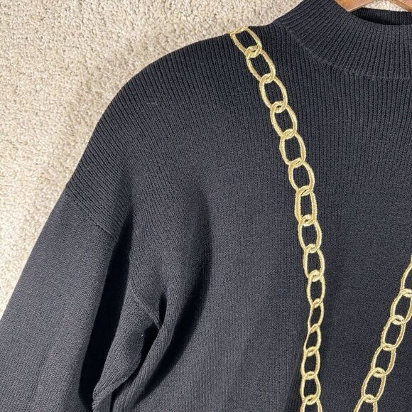St John Santana Knit Sweater Black Key Chain Size‎ Small Mock Neck Shoulder Pads - Picture 5 of 13
